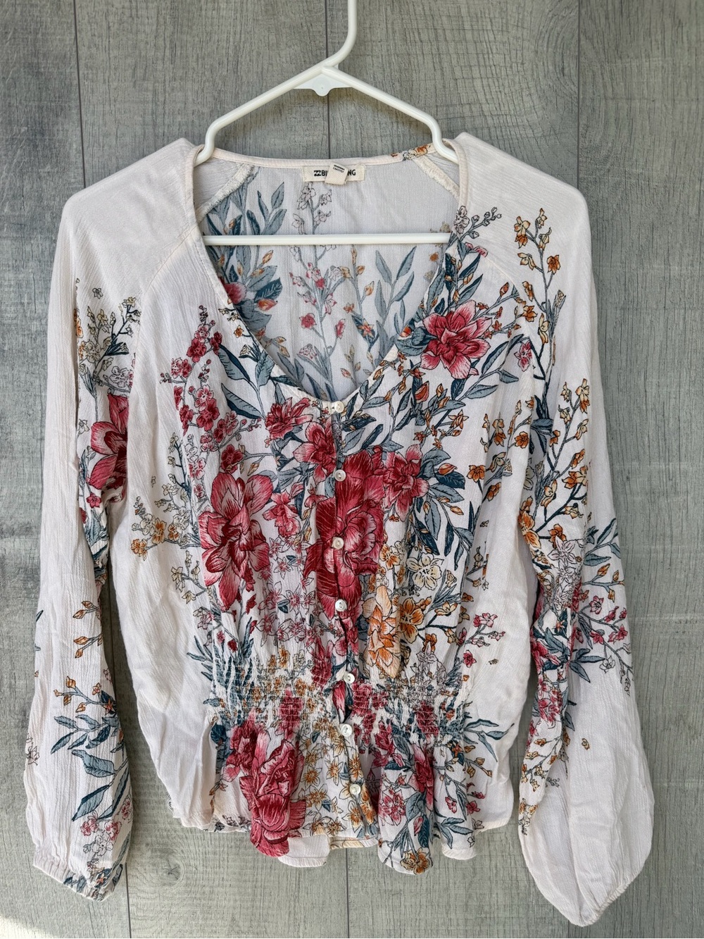 Billabong Cream Floral Rayon Top with Pink & Blue Accents
